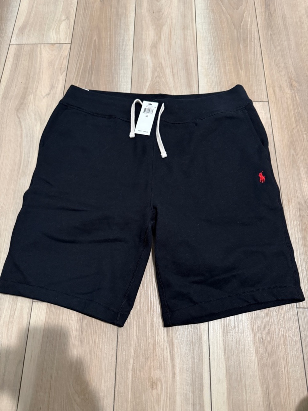 Ralph Lauren Black Athletic Drawstring Shorts with Red Pony
